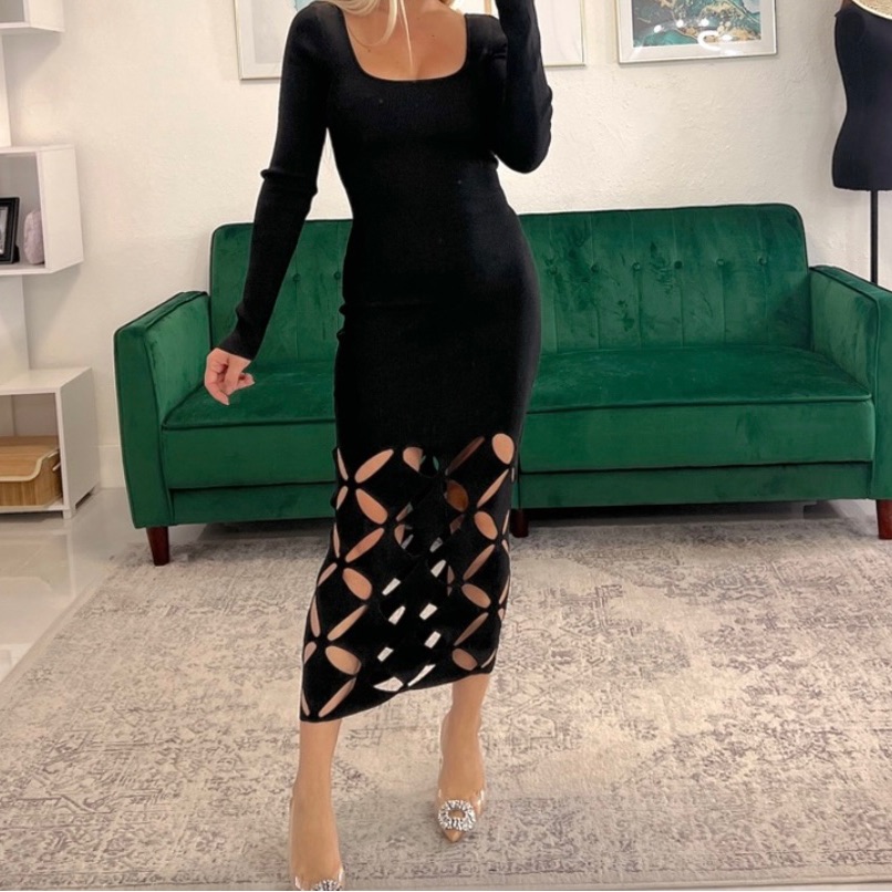 Knit Cut Out Dress In Black Small